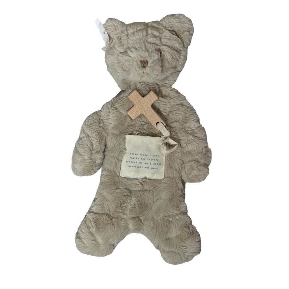 Mud Pie bear plush Cuddler wooden cross Teether NWT prayer baby NWT